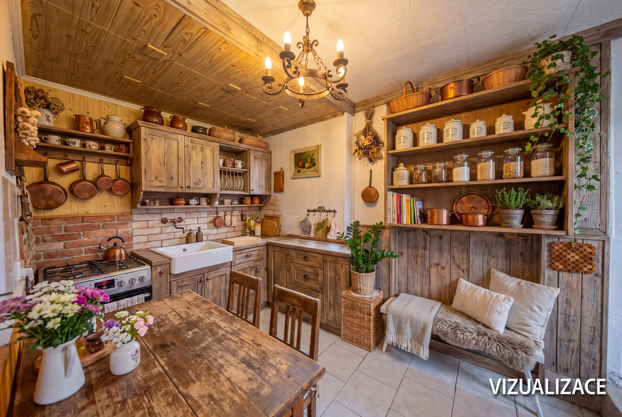 Vizualizace kuchyňky v rustikálním stylu